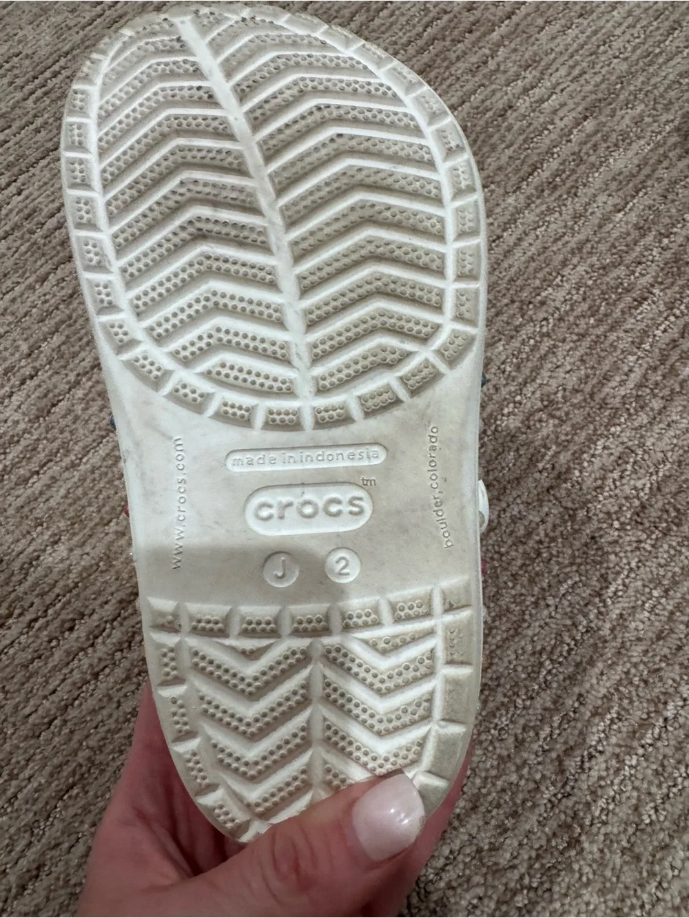 CROCS Kids White Clogs with Pink Logo and Multicolor Trim